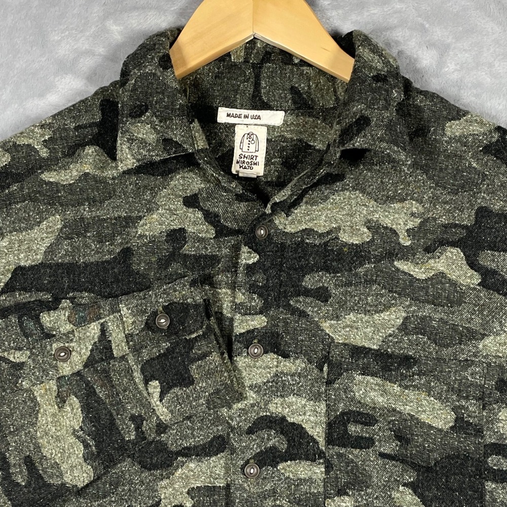 Hiroshi Kato The Ripper Camo Shirt Mens Medium Military Green Button Down USA